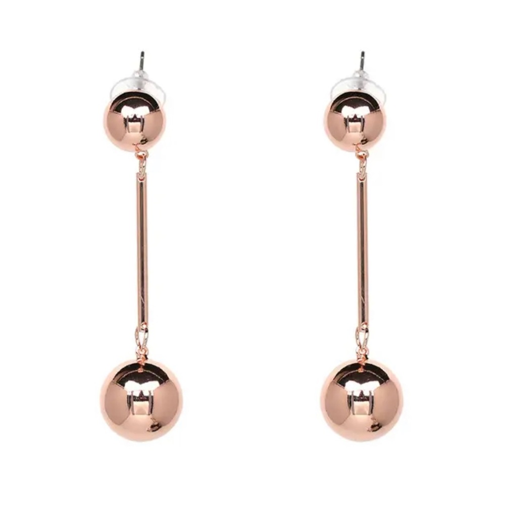 New fashion beads earrings. Long drop style, rose gold color.